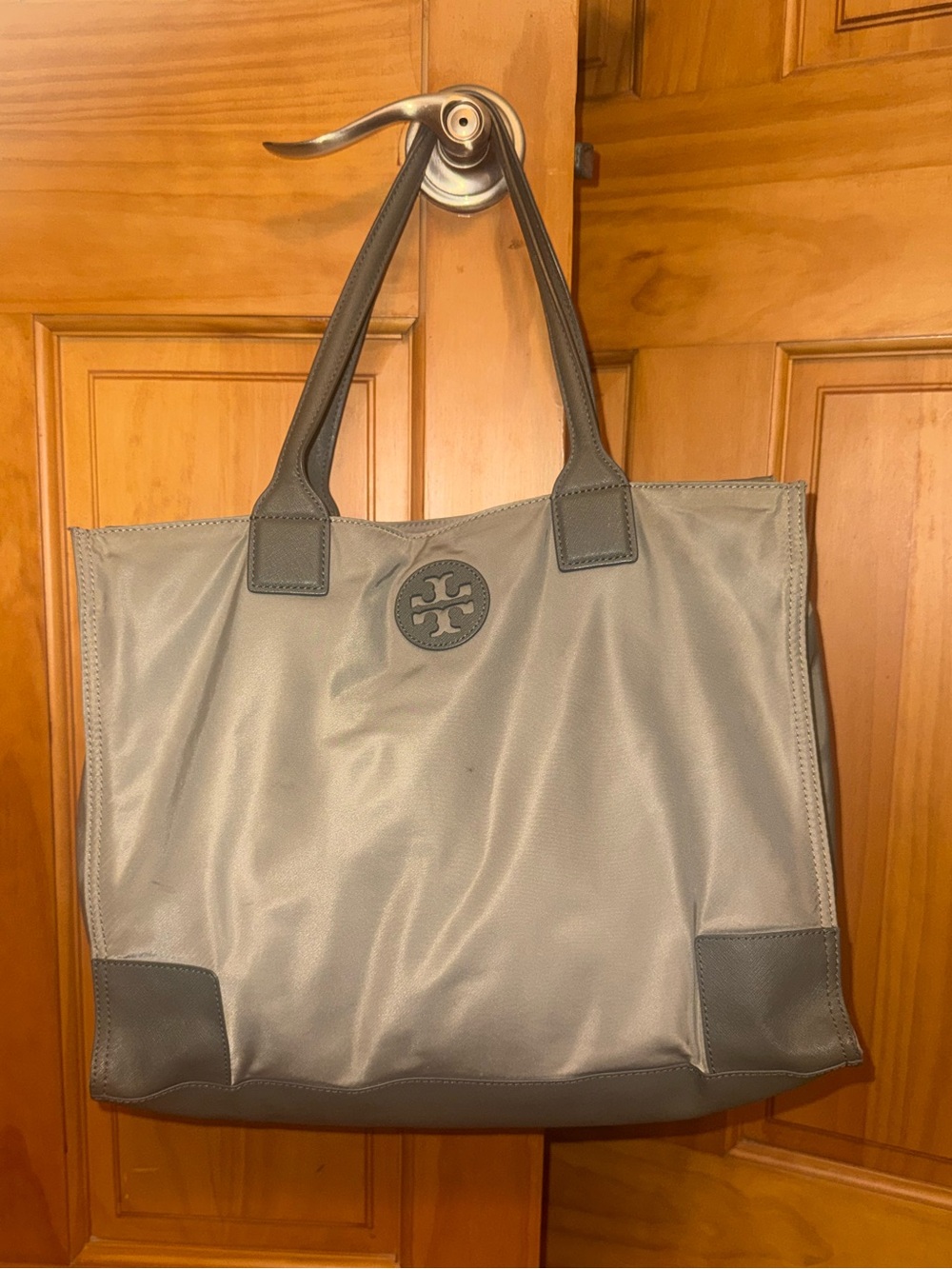 Tory Burch Gray Nylon Tote with Logo Medallion